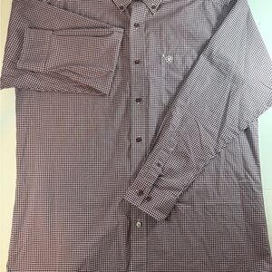 NWOT Ariat Pro Series Mens XL Tall Long Sleeve Fitted Stretch Burgundy Plaid